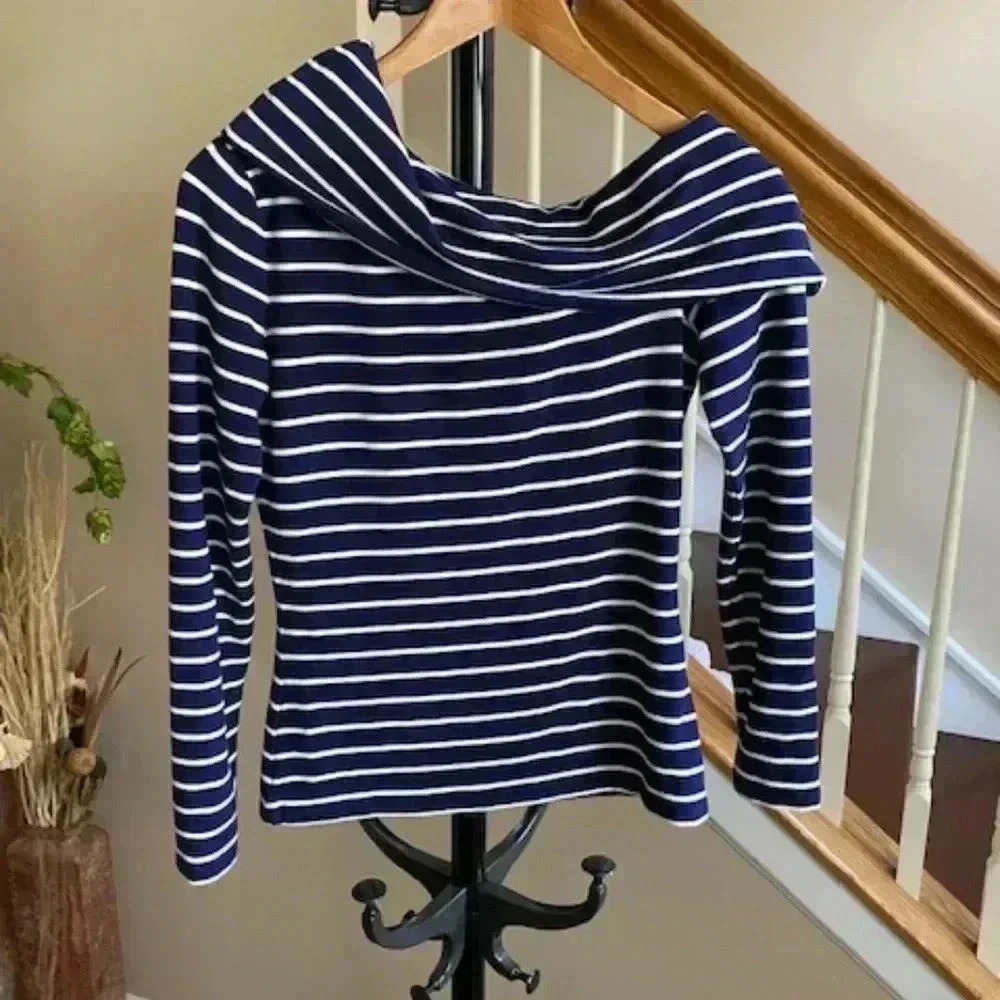 Club Monaco Kadeejah Striped Asymmetrical Long Sleeve Top Size S - Picture 3 of 13
